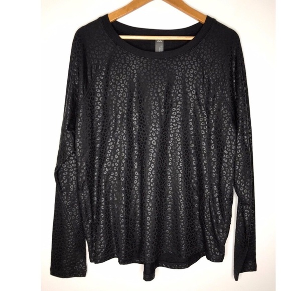 NWT Zuda Leopard Print Metallic Long Sleeve Sweatshirt Top Black Large - Picture 1 of 6